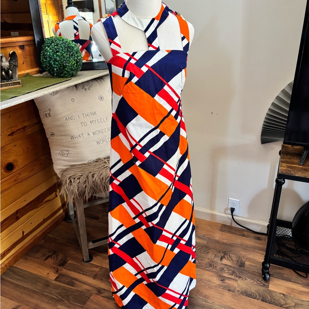 Peck & Peck Orange Blue Halter Maxi Sundress
